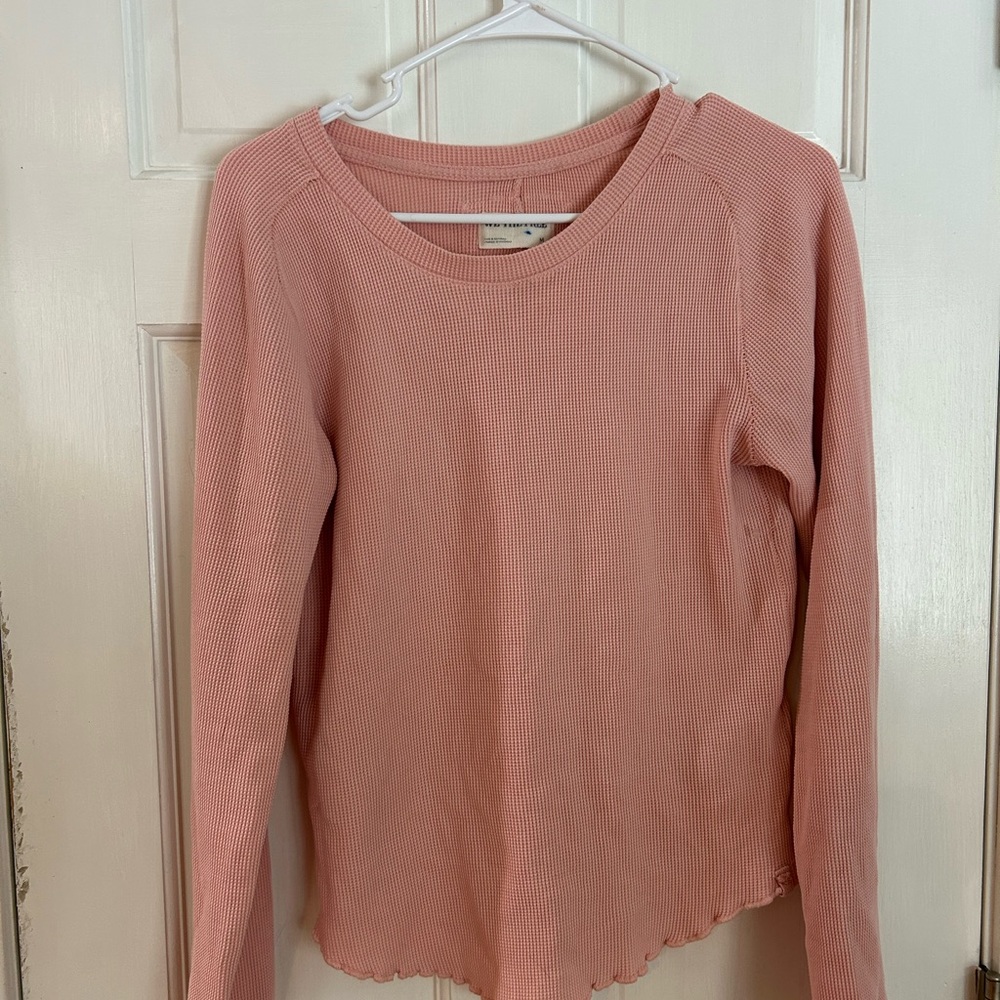 Free People Long Sleeve Waffle Knit Top in Dusty Pink